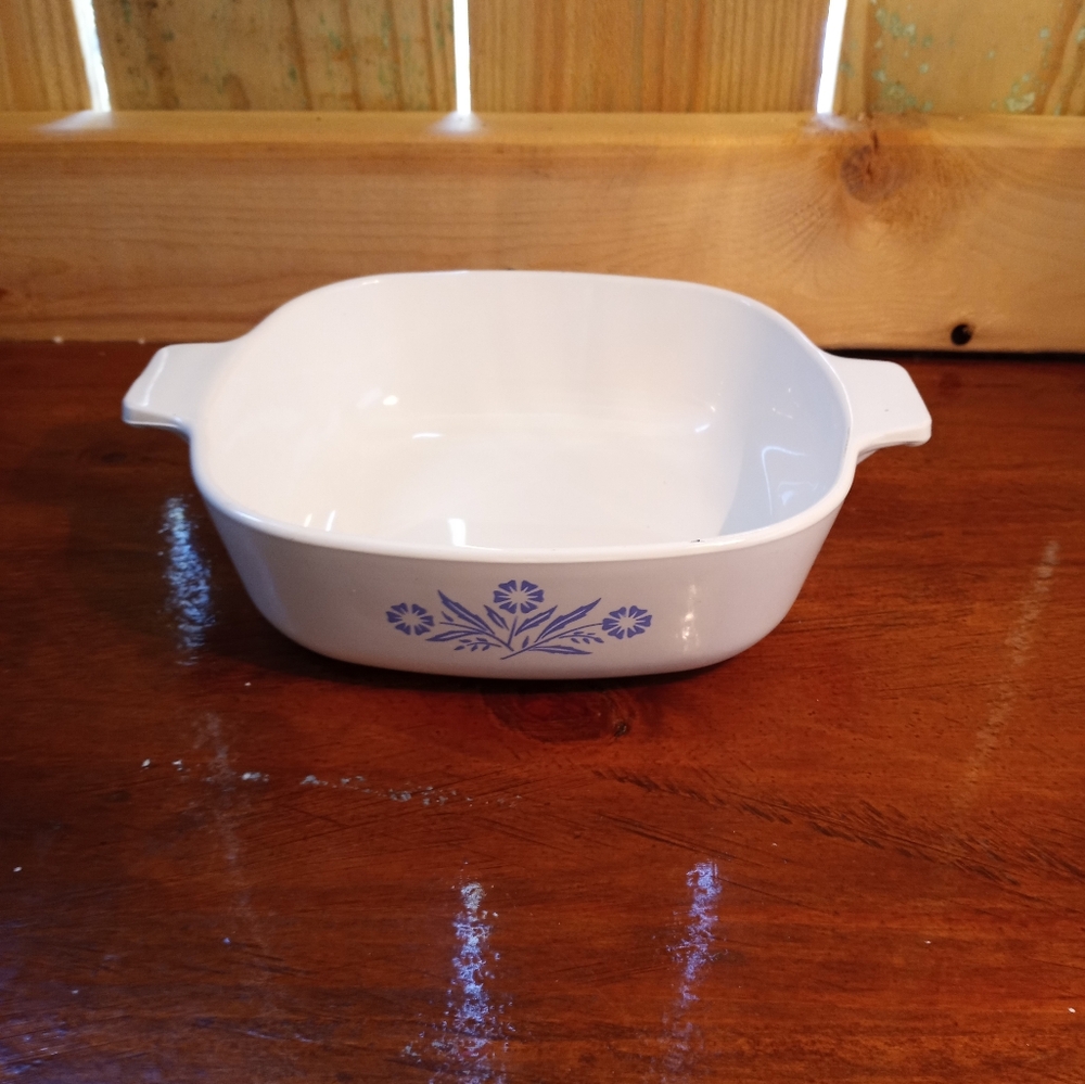 Corningware White Baking Dish with Blue Floral Design